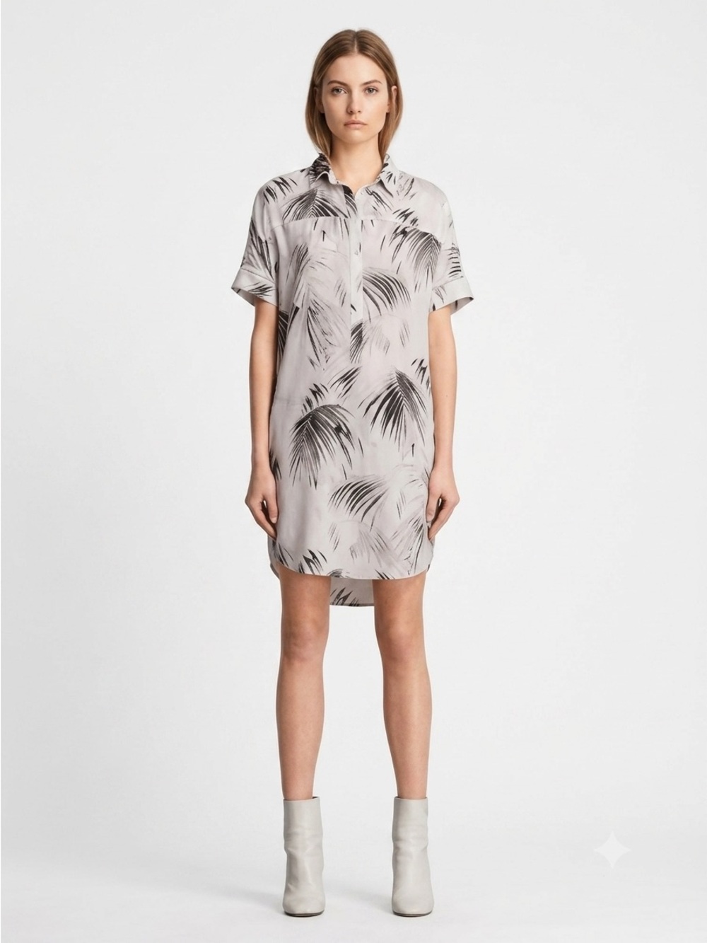AllSaints NEW Silk Elen Neluwa Palm Shirt Dress Short Sleeve Dress S Lightweight